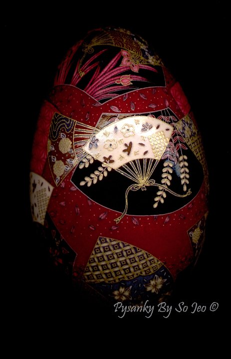 Kimono Fans Chiyogami Ukrainian Style Easter Egg Pysanky by So Jeo